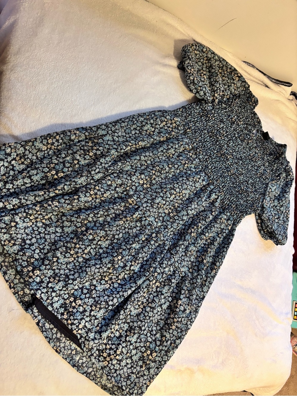 wild fable Navy and Light Blue Floral Smocked Dress